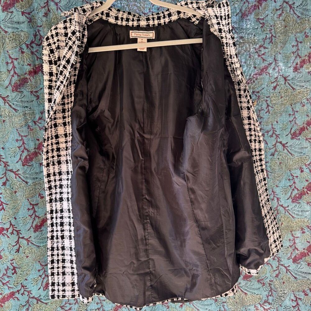 Flying Tomato Black & White Houndstooth Cape Coat M - Picture 6 of 9
